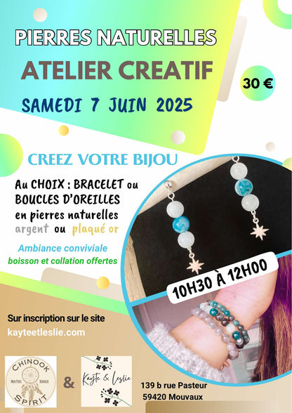 Atelier Créatif Bijoux : Bracelet en pierres naturelles ou boucles d’oreilles en argent/plaqué or à Mouvaux