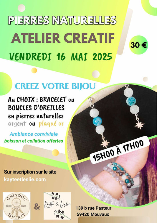 Atelier Créatif Bijoux : Bracelet en pierres naturelles ou boucles d’oreilles en argent/plaqué or – 16 mai à Mouvaux