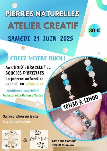 Atelier Créatif Bijoux : Bracelet en pierres naturelles ou boucles d’oreilles en argent/plaqué or à Mouvaux